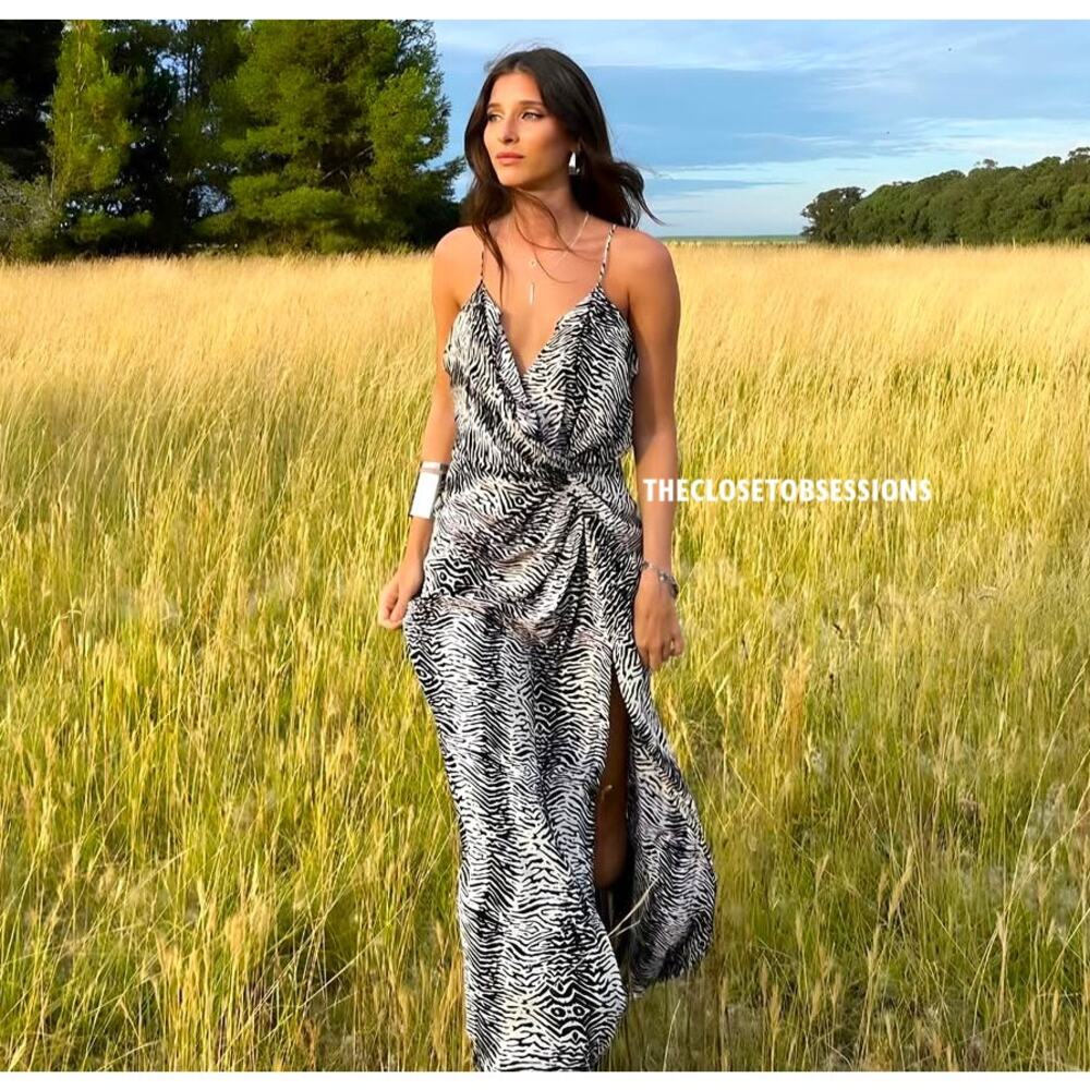 ZARA Ruched Zebra Print Maxi Dress NWT